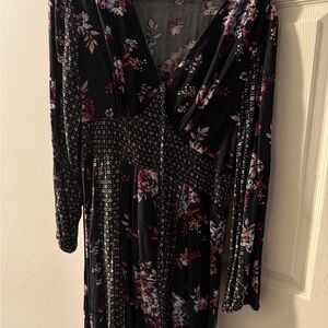 SO Black and Pink Floral Long Sleeve Dress